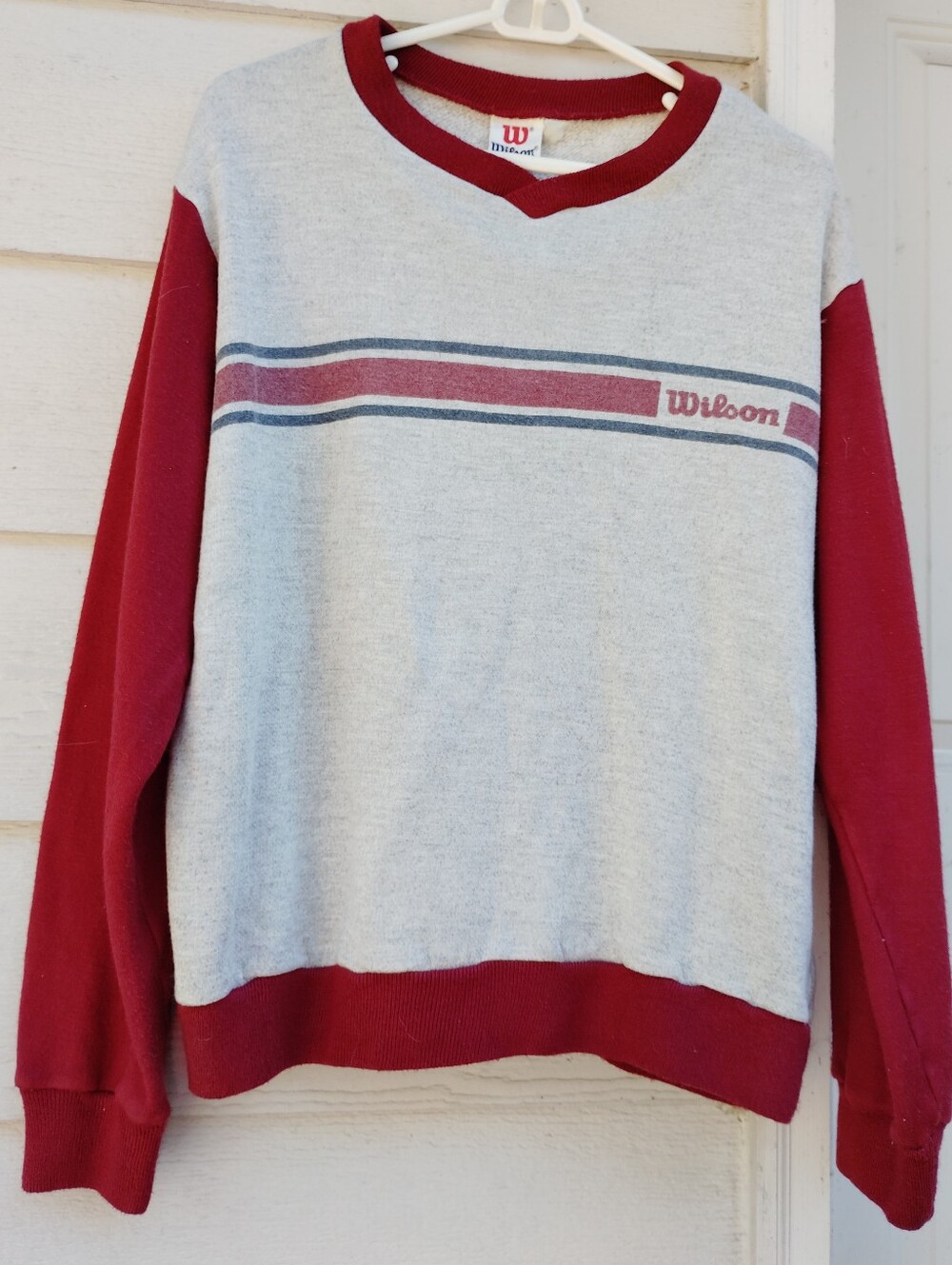 Vintage 1980s WILSON Athletic Sportswear Lightweight Sweatshirt * Gray Red SOFT!